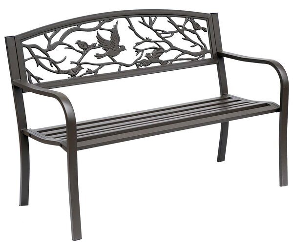 Outsunny Panchina da Giardino in Acciaio e Ghisa, Impermeabile, Marrone, Decorazioni Naturali, 127x60cm - Confort Esterno|Aosom