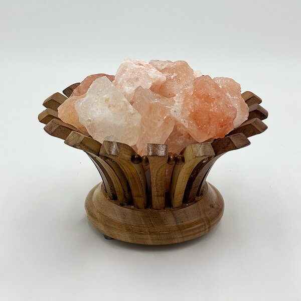 Lampada di Sale Himalayano Rosa naturale Braciere a forma di Fiore in legno 4Kg