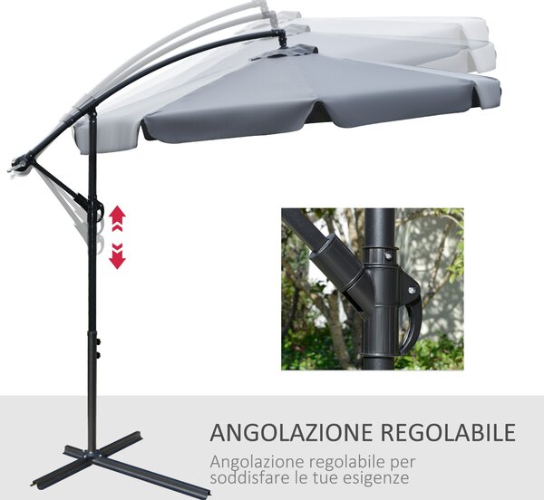 Outsunny Ombrellone Giardino a Braccio, Apertura Manovella, Inclinabile, Φ265x265cm, Protezione Solare, Grigio|Aosom