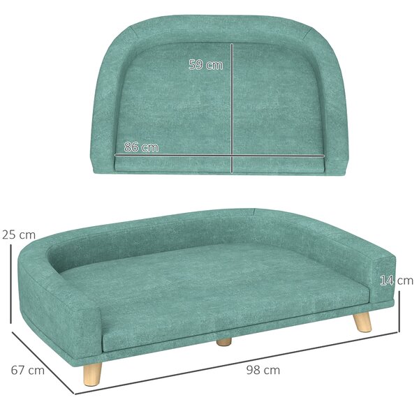 PawHut Divano per Cani di Taglia Grande con Gambe Rialzate e Cuscino Sfoderabile, 98x67x25 cm, Verde Chiaro|Aosom