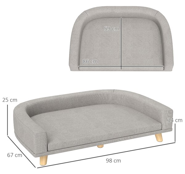 PawHut Divano per Cani di Taglia Grande con Cuscino Sfoderabile, in Poliestere e Legno, 98x67x25 cm, Grigio