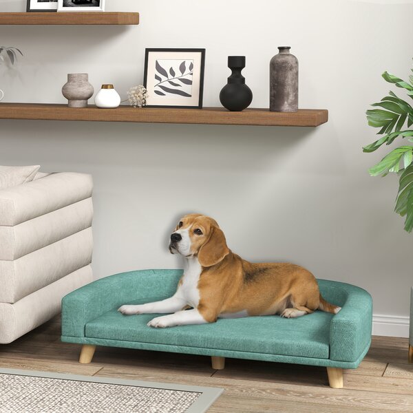 PawHut Divano per Cani di Taglia Grande con Gambe Rialzate e Cuscino Sfoderabile, 98x67x25 cm, Verde Chiaro|Aosom