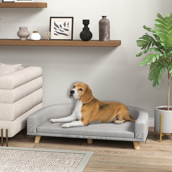 PawHut Divano per Cani di Taglia Grande con Cuscino Sfoderabile, in Poliestere e Legno, 98x67x25 cm, Grigio