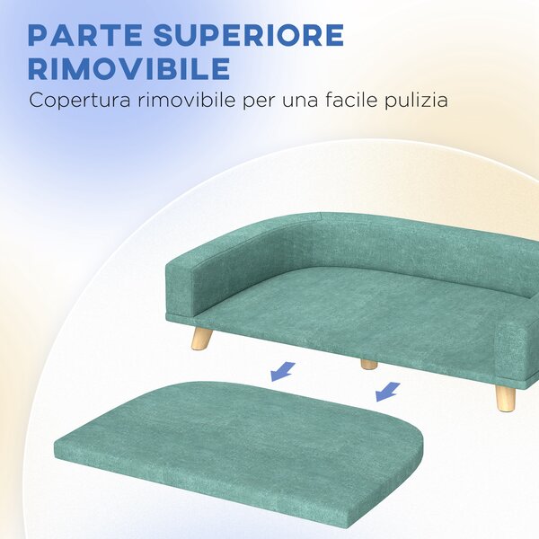 PawHut Divano per Cani di Taglia Grande con Gambe Rialzate e Cuscino Sfoderabile, 98x67x25 cm, Verde Chiaro|Aosom