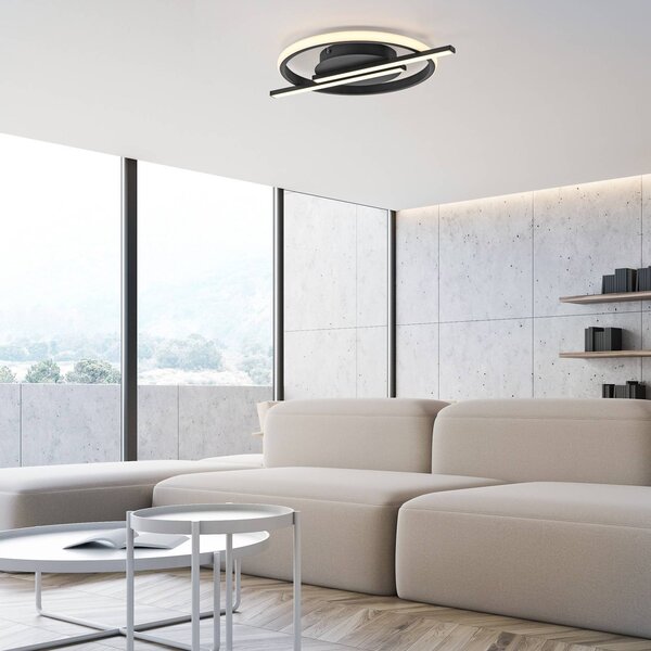 JUST LIGHT. GmbH Plafoniera a LED Korsa, dimmerabile, Nero, Soggiorno / Sala da pranzo, Metallo, Moderno, Plafoniera LED