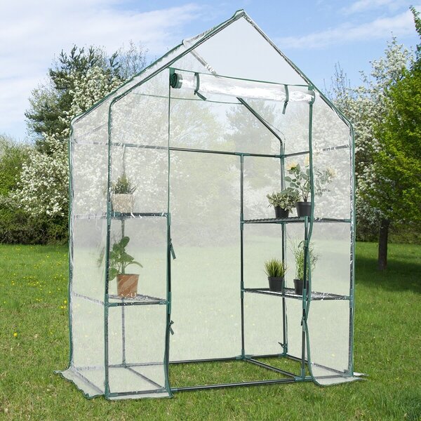 Costway Mini serra di legno con 3 livelli e serra da giardino a 3 livelli in PVC, Mensole a stecche 60x45x100cm e serra con scaffali 143x73x195cm