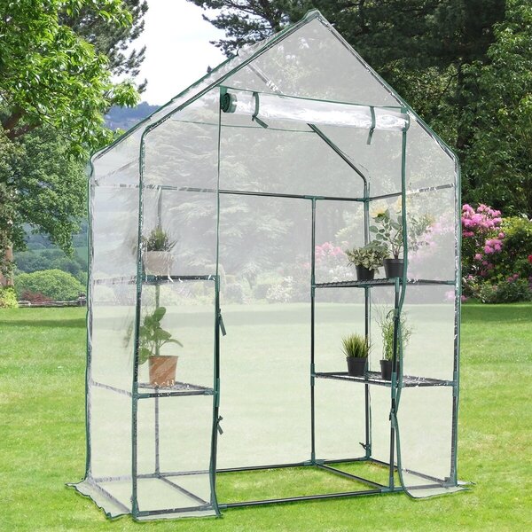 Costway Mini serra di legno con 3 livelli e serra da giardino a 3 livelli in PVC, Mensole a stecche 60x45x100cm e serra con scaffali 143x73x195cm