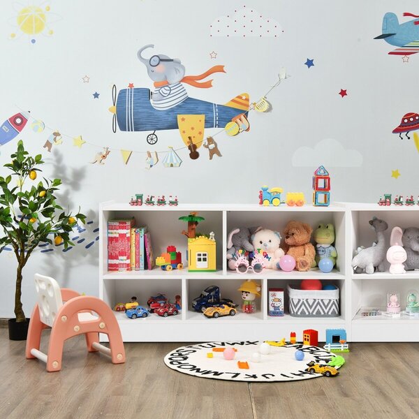 Costway Set tavolo e sedie per bambini e libreria a 5 cubi per bambini, Tavolo e 2 sedie ergonomiche e scaffale legno con 5 scompartimenti