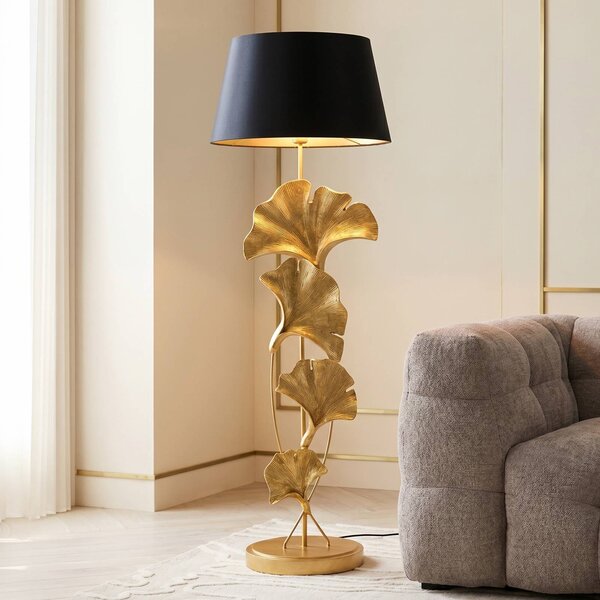 KARE Lampada da terra Ginkgo, Ottone / Oro, Soggiorno / Sala da pranzo, Tessuto / Stoffa / Seta, Moderno, Lampada da terra