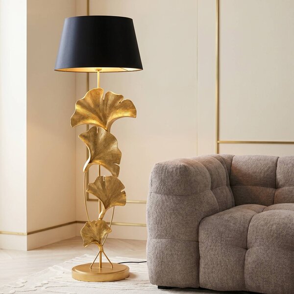 KARE Lampada da terra Ginkgo, Ottone / Oro, Soggiorno / Sala da pranzo, Tessuto / Stoffa / Seta, Moderno, Lampada da terra