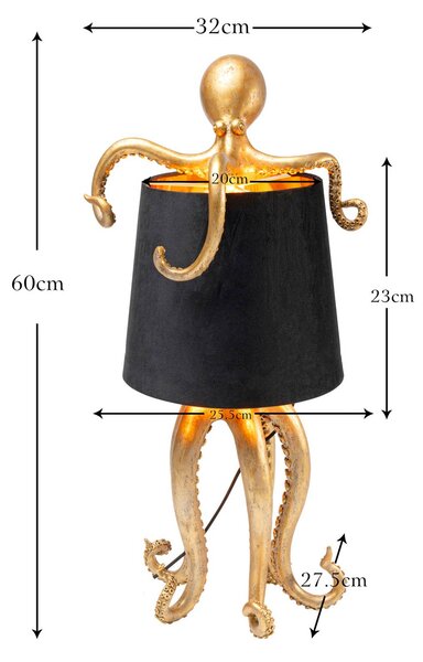 KARE Lampada da tavolo Octopus, Ottone / Oro, Soggiorno / Sala da pranzo, Tessuto / Stoffa / Seta, Moderno, Lampada da tavolo