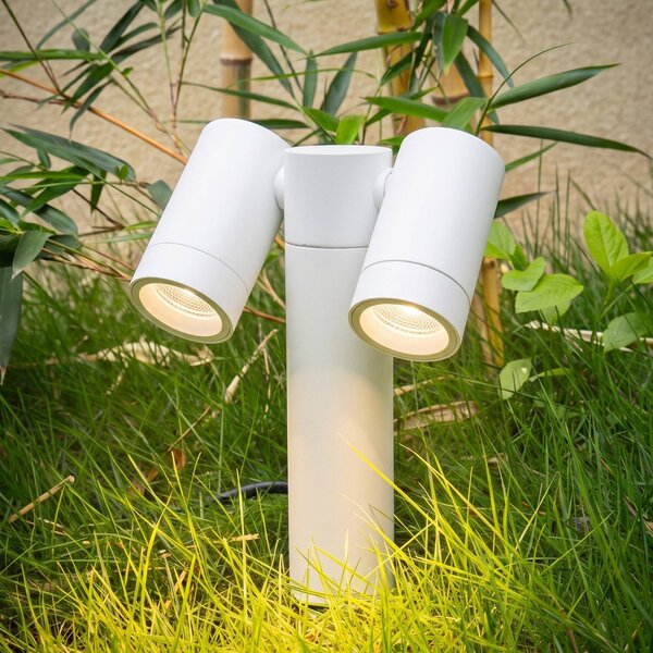 Faretto con picchetto PRIOS Tulimar, a 2 luci, bianco, IP65 Tulimar PRIOS, dimmerabile, Bianco / Opale, Alluminio, Moderno