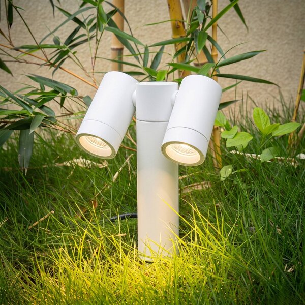 Faretto con picchetto PRIOS Tulimar, a 2 luci, bianco, IP65 Tulimar PRIOS, dimmerabile, Bianco / Opale, Alluminio, Moderno