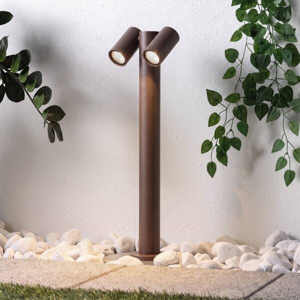Lampione Tulimar di PRIOS, a 2 luci, 60 cm, color ruggine, IP65 dimmerabile, Marrone / Ruggine, Alluminio, Moderno