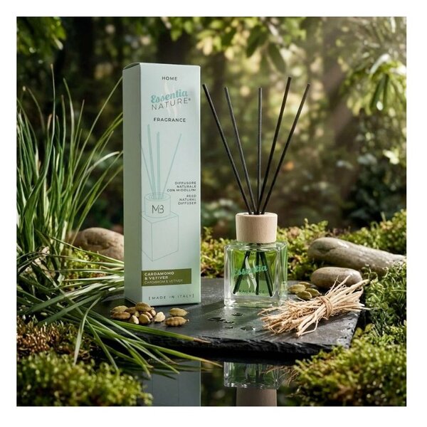 Essentia Nature Home Fragrance Glamour Cardamomo & Vetiver 200ml Diffusore Naturale di Profumi per Ambiente con Midollini