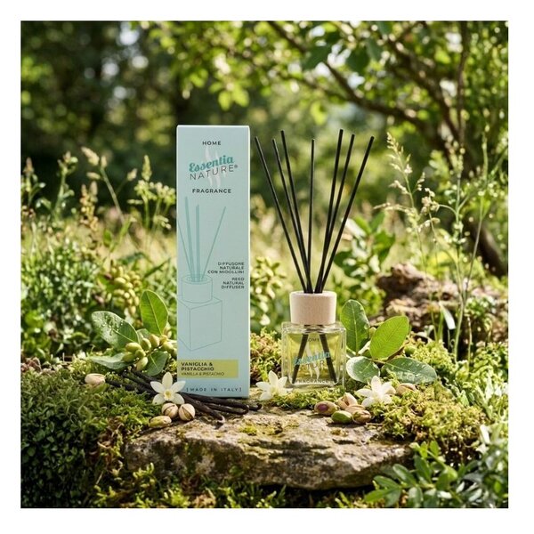 Essentia Nature Home Fragrance Glamour Vaniglia & Pistacchio 200ml Diffusore Naturale di Profumi per Ambiente con Midollini