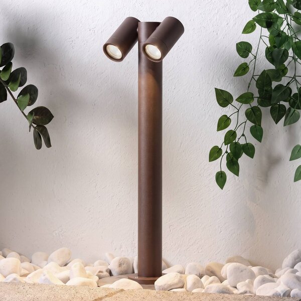 Lampione Tulimar di PRIOS, a 2 luci, 60 cm, color ruggine, IP65 dimmerabile, Marrone / Ruggine, Alluminio, Moderno