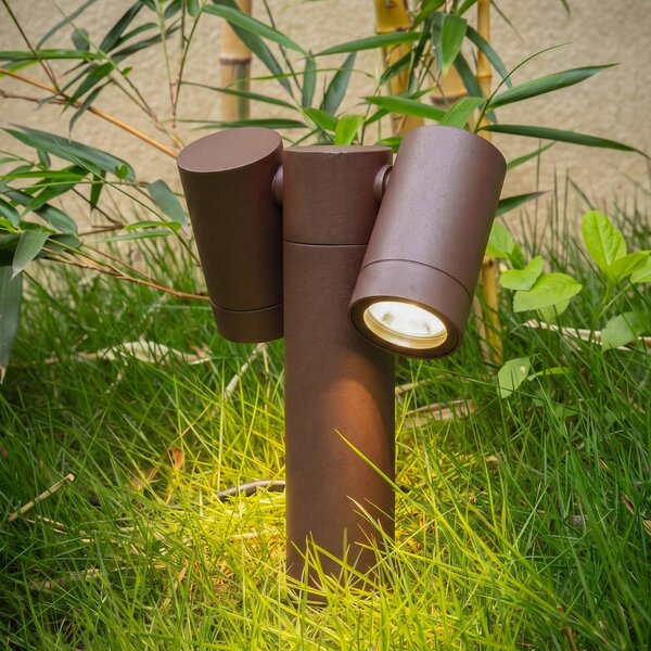 Faretto con picchetto PRIOS Tulimar, a 2 luci, color ruggine, IP65 Tulimar PRIOS, dimmerabile, Marrone / Ruggine, Alluminio, Moderno