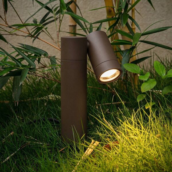 Faretto con picchetto PRIOS Tulimar, a 1 fascio, color ruggine, IP65 Tulimar PRIOS, dimmerabile, Marrone / Ruggine, Alluminio, Moderno