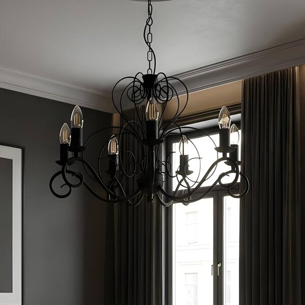 Lampadario a soffitto Mauro Luminex, dimmerabile, Nero, Soggiorno / Sala da pranzo, Metallo, Antico, Lampadario
