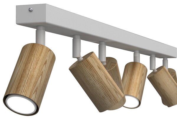 Faretto da soffitto Nisse, bianco, lunghezza 90 cm, a 5 luci, legno/metallo Nisse Luminex, dimmerabile, Bianco / Opale, Soggiorno / Sala da pranzo, Legno, Downlight