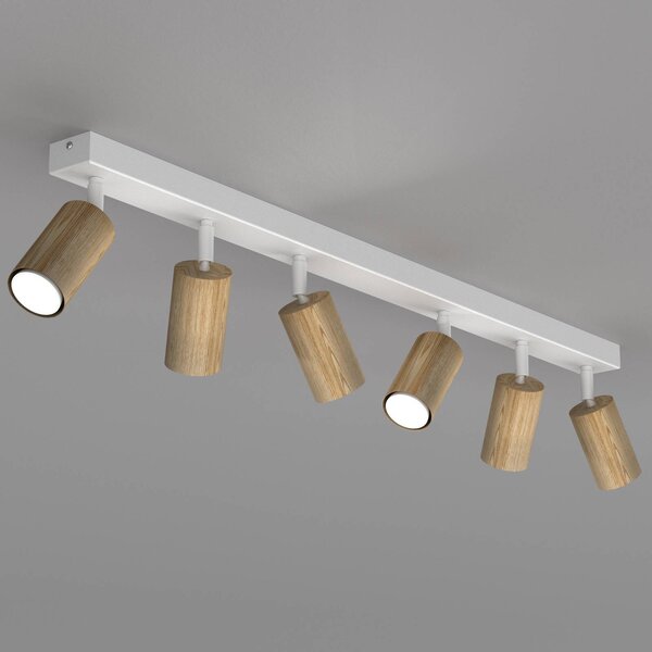Faretto da soffitto Nisse, bianco, lunghezza 90 cm, a 5 luci, legno/metallo Nisse Luminex, dimmerabile, Bianco / Opale, Soggiorno / Sala da pranzo, Legno, Downlight