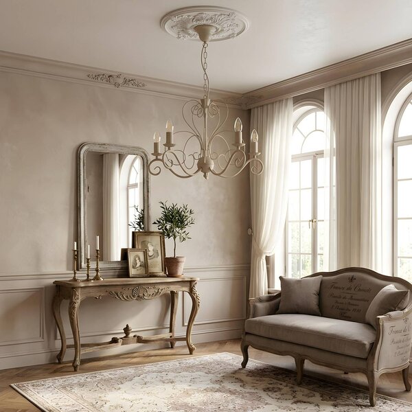 Lampadario a soffitto Mauro Luminex, dimmerabile, Crema / Ambra, Soggiorno / Sala da pranzo, Metallo, Antico, Lampadario