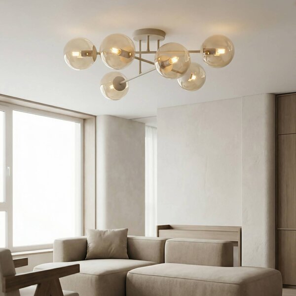 Plafoniera soffitto ROMA EMIBIG LIGHTING, dimmerabile, Crema / Ambra, Soggiorno / Sala da pranzo, Vetro, Moderno, Plafoniera