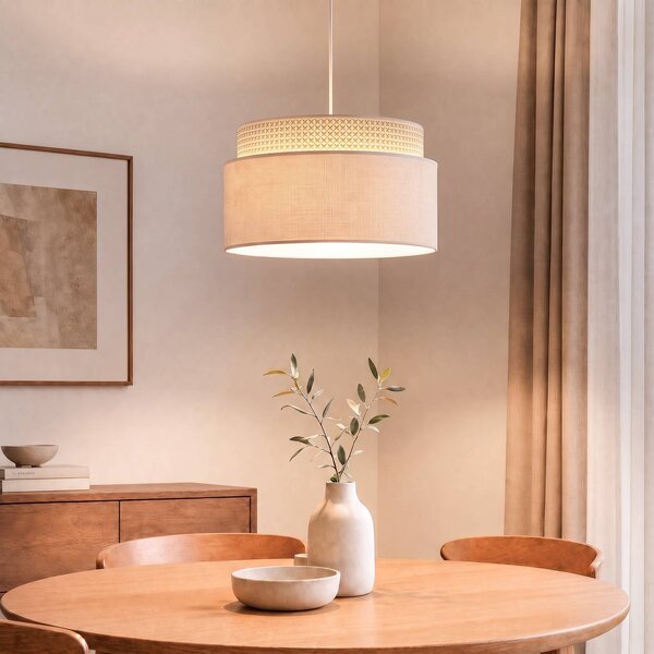 Lampada a sospensione Milano Duolla, Crema / Ambra, Soggiorno / Sala da pranzo, Tessuto / Stoffa / Seta, Giovanile, Lampada a sospensione