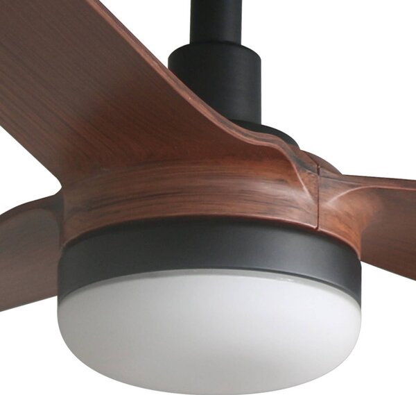 FARO BARCELONA Ventilatore da soffitto LED Punt M, nero/legno, CC, silenzioso, 130 cm dimmerabile, Nero, Soggiorno / Sala da pranzo, Metallo, Moderno