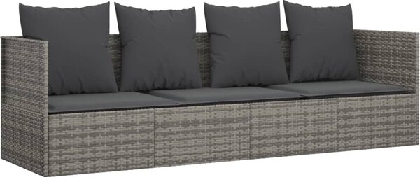 Lettino Prendisole da Esterno con Cuscini Grigio in Polyrattan