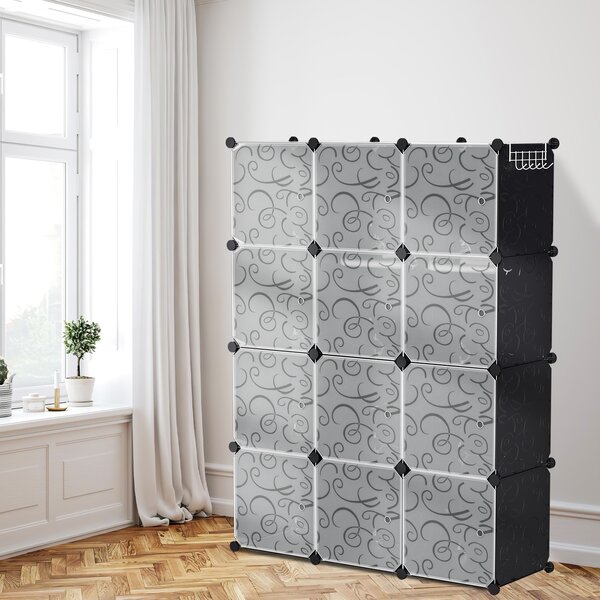 Jayseuw Armadio a 12 scomparti Set di scaffali fai da te Sistema di scaffali LWH: 140x105x35cm Armadio combinato in pannelli PP Armadio con 2 ganci per cappotti