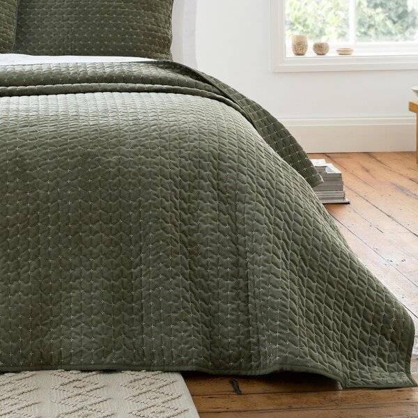 Copriletto verde in velluto con rivestimento trapuntato 240x260 cm Attica Velvet Embroidered – Bianca