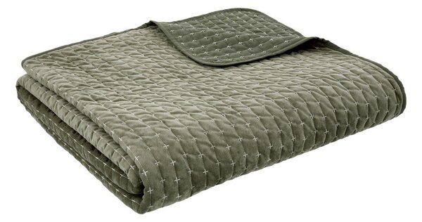 Copriletto verde in velluto con rivestimento trapuntato 240x260 cm Attica Velvet Embroidered – Bianca