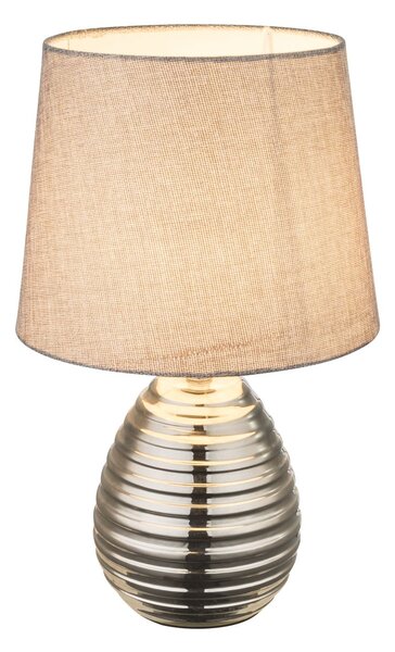Globo Lighting lampada da tavolo in Vetroceramica cromata, tessuto grigio, interruttore a bilanciere su cavo, cavo 1,4 m, ø: 250 mm, H: 370 mm, lunghezza cavo 1200 mm, escl. 1x E27 40W 230V