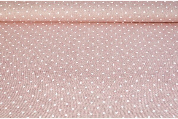 Tessuto decorativo al metro - piccoli puntini bianchi su sfondo rosa, al. 140 cm