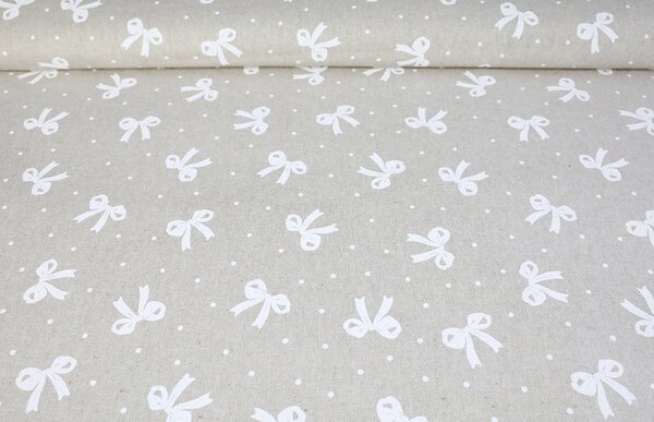 Tessuto decorativo al metro - Fiocchi su beige, al. 140 cm