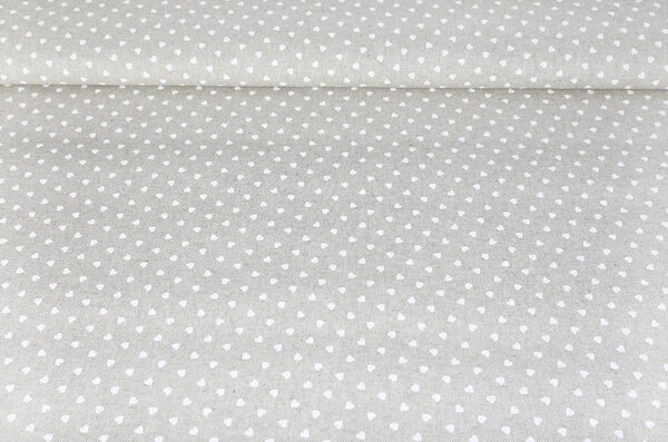 Tessuto decorativo al metro - piccoli cuori bianchi su sfondo beige, al. 140 cm
