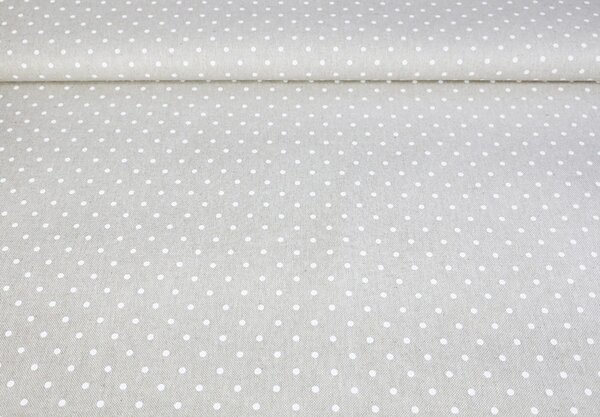 Tessuto decorativo al metro - piccoli puntini bianchi su sfondo beige, al. 140 cm