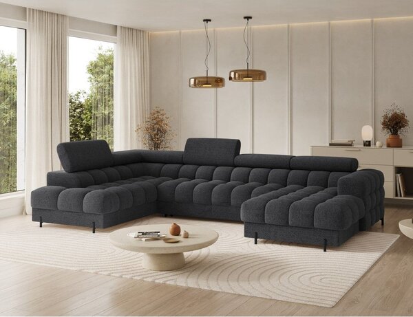 Divano angolare grigio scuro allungabile (con penisola a sinistra/a U) con rivestimento in bouclé Feraria – ELTAP
