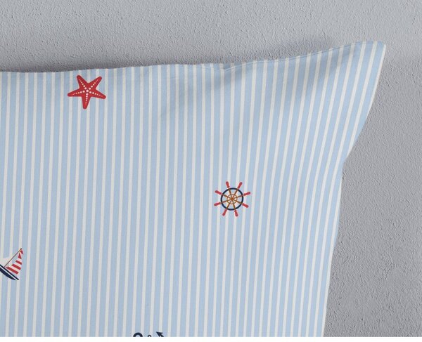 Set copripiumino e federa bianco/blu in cotone per letto singolo 140x200 cm Yachtclub – Good Morning