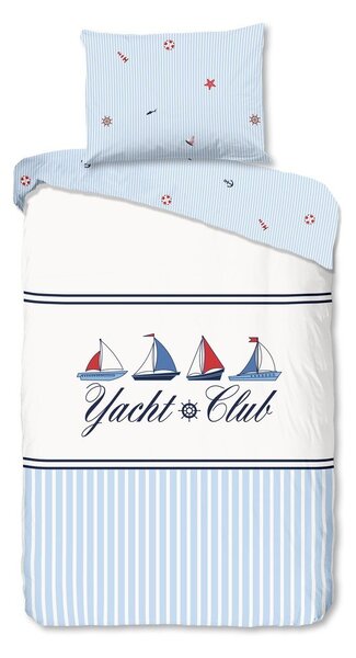 Set copripiumino e federa bianco/blu in cotone per letto singolo 140x200 cm Yachtclub – Good Morning