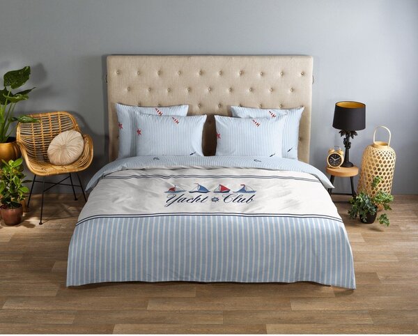 Set copripiumino e federa bianco/blu in cotone per letto singolo 140x200 cm Yachtclub – Good Morning