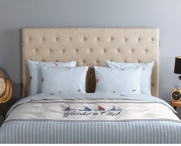Set copripiumino e federa bianco/blu in cotone per letto singolo 140x200 cm Yachtclub – Good Morning
