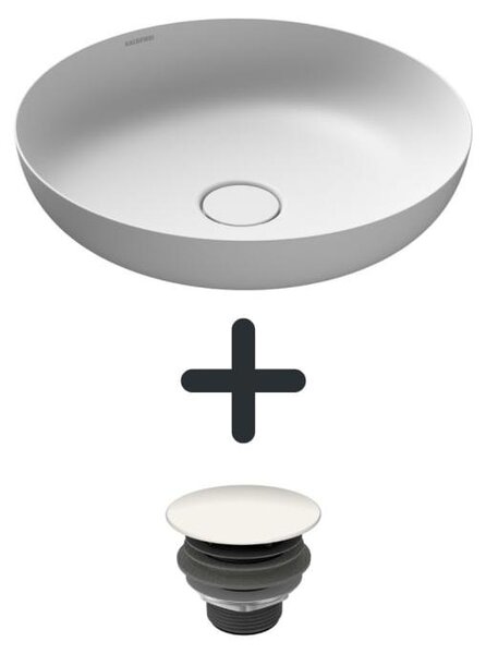 Lavabo a incasso Kaldewei MIENA, modello 3180, diametro 45 cm, set completo con valvola di scarico integrata