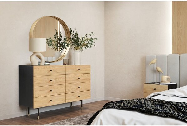 Cassettiera bassa nera/colore naturale con effetto rovere 130x87 cm Jugend – Woodman