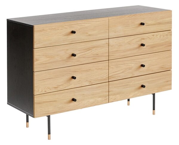 Cassettiera bassa nera/colore naturale con effetto rovere 130x87 cm Jugend – Woodman