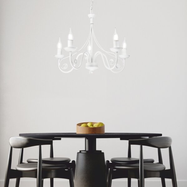Lampadario a sospensione con catena DONATO 5xE14/40W/230V bianco