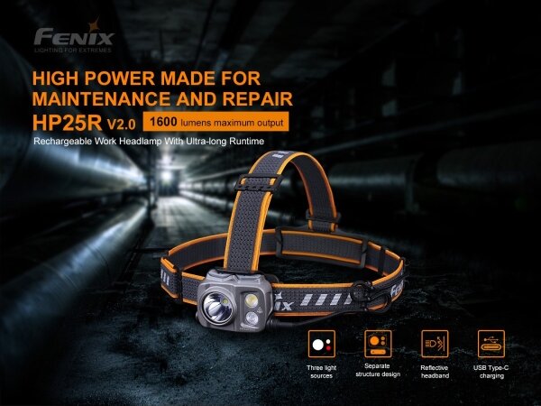 Fenix HP25RV20-LED Lampada frontale ricaricabile dimmerabile 3xLED/1x21700 IP66 1600 lm 800 h