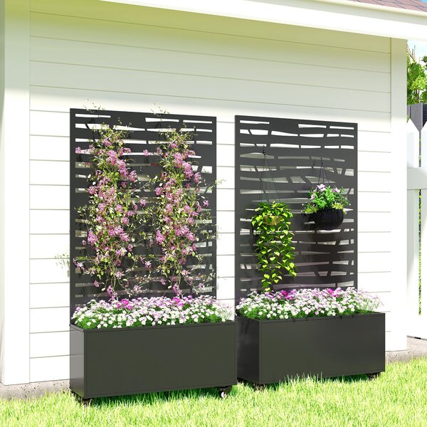 Outsunny Fioriera con traliccio, pannello privacy e ruote, 90x30x160 cm, nera | Aosom Italy